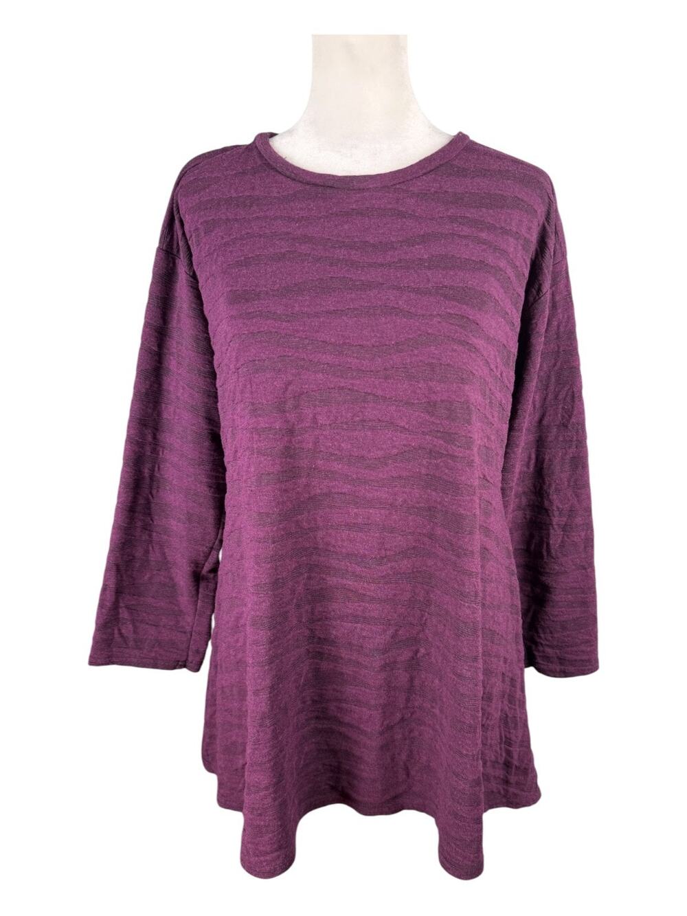 Cut Loose M Textured A-Line Tunic Top Purple 3/4 Sleeve Lagenlook Stretch